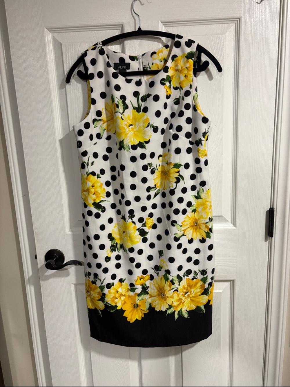 Alyx White Polka Dot Midi Dress with Yellow Floral Print
